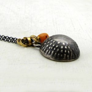 Dome 22 karat gold silver and Coral necklace