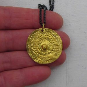 Handmade 24k solid gold round pendant
