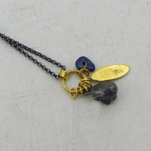 Lapis Lazuli silver and 24k Gold face necklace
