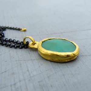 Oval Chrisoprase 24k gold & silver necklace
