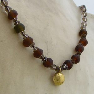 Smoky Topaz beads necklace with 22k gold pendant