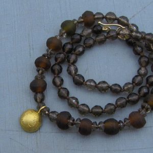 Smoky Topaz beads necklace with 22k gold pendant