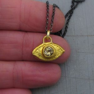 Citrine Evil Eye 24k gold pendant necklace