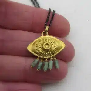 Turquoise eye 24k gold pendant necklace