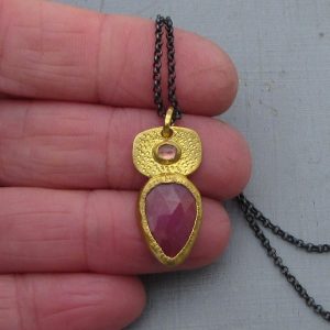 Pink Sapphire 24k gold pendant necklace