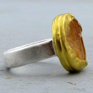 Rough yellow Citrine 24k Gold ring