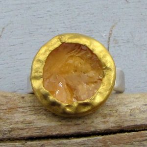 Rough yellow Citrine 24k Gold ring
