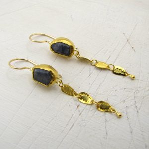 Handmade Blue Chrysocolla 24 karat gold earrings