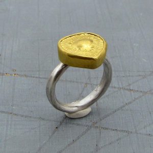 Ethnic hammered heart 24k gold ring