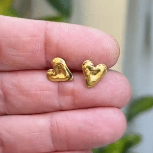 Solid 24k gold heart studs post earrings