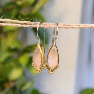 Rose Quartz 24k gold drop earrings