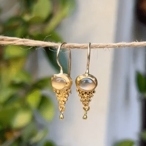 Cat's Eye Moonstone 24k gold dangle earrings