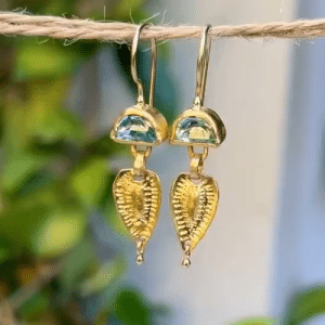 Blue Topaz dangle 24k gold earrings