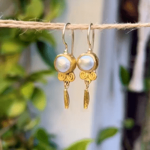 Dangle Pearls 24k gold earrings