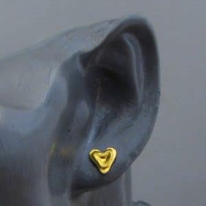 Solid 24k gold heart studs post earrings