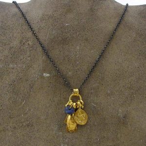 22k gold Hamsa and Star of David medallions necklace