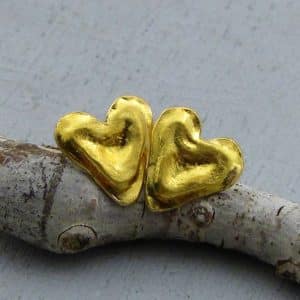 Solid 24k gold heart studs post earrings