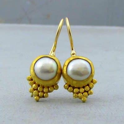 24K solid gold Pearls dangle earrings