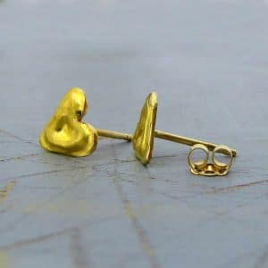 Solid 24k gold heart studs post earrings