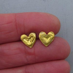 Solid 24k gold heart studs post earrings
