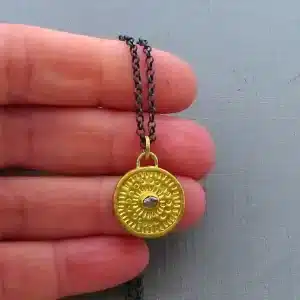 Rough gray Diamond 24k gold pendant