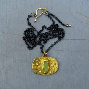 24 Karat gold rough Lemon Jade pendant necklace