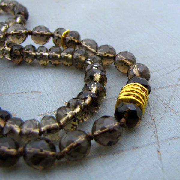 Smoky Topaz beads necklace with 24k gold pendant