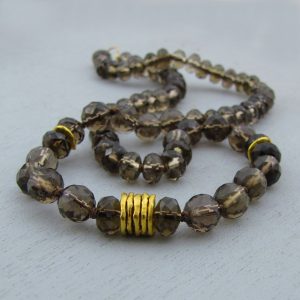 Smoky Topaz beads necklace with 24k gold pendant