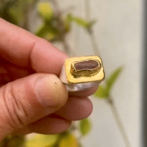 Rough Ruby and 24k gold signet ring