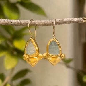 24k gold rough Aquamarine handmade earrings