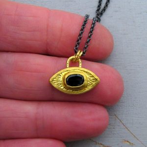 London Blue Topaz Evil Eye 24k gold pendant necklace