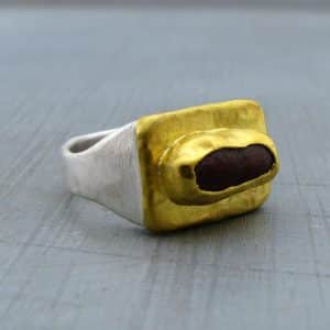 Rough Ruby and 24k gold signet ring