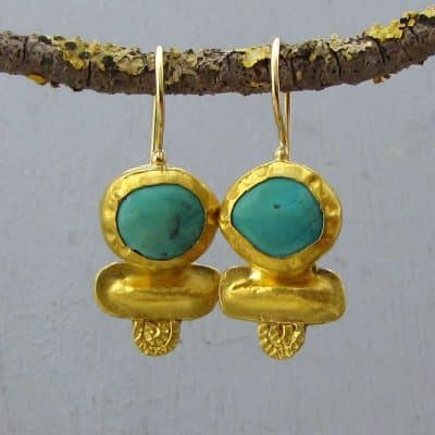 24k gold rough Turquoise handmade earrings