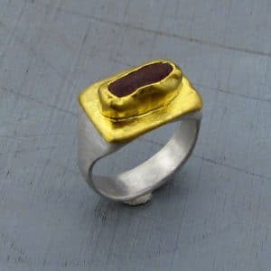 Rough Ruby and 24k gold signet ring