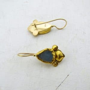 24k gold rough Aquamarine handmade earrings