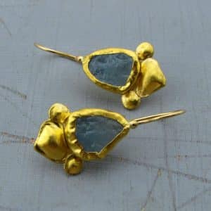 24k gold rough Aquamarine handmade earrings