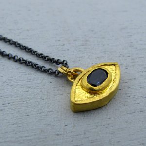 London Blue Topaz Evil Eye 24k gold pendant necklace