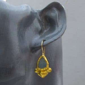 24k gold rough Aquamarine handmade earrings