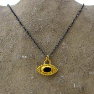 London Blue Topaz Evil Eye 24k gold pendant necklace