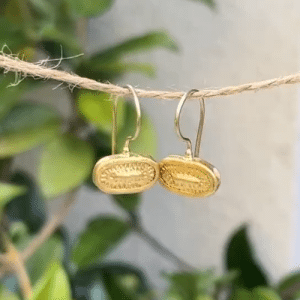 Oval handmade pure gold earrings