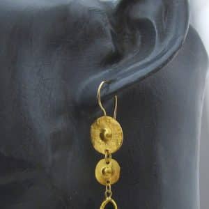 Long Onyx dangle 24k gold earrings