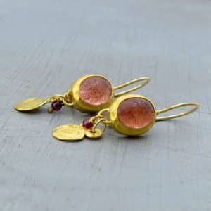 Strawberry Quartz 24k gold dangle earrings