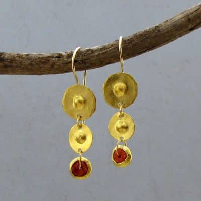 Long gemstone dangle 24k gold earrings