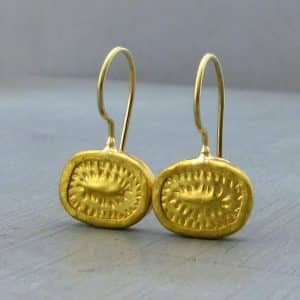 Oval handmade 24k gold earrings