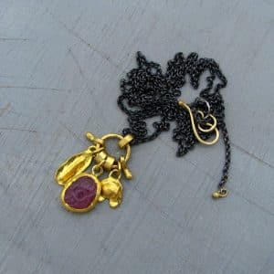 Pink Tourmalline 22k gold charms necklace