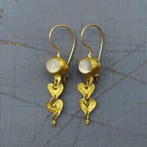 24k gold Moonstone dangle hearts earrings