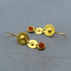Long gemstone dangle 24k gold earrings