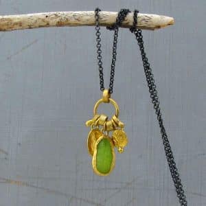 Rough Lemon Jade 22k gold necklace
