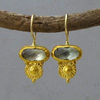 Blue Topaz 24 karat gold earrings