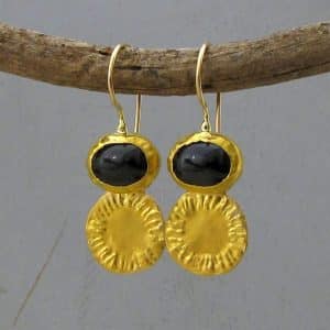 Black Diopside cat's eye 24k gold earrings